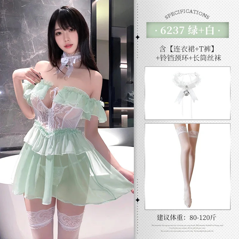Sweet Hollow Out Skirt Kawaii Lingerie Pure Desire Bandage NightSet Cosplay Princess Charm Costumes