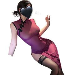 Style Cheongsam Lace Perspective Seductive Wrap Hip Skirt Lingerie Babydoll Temptation Porno Bar Costume