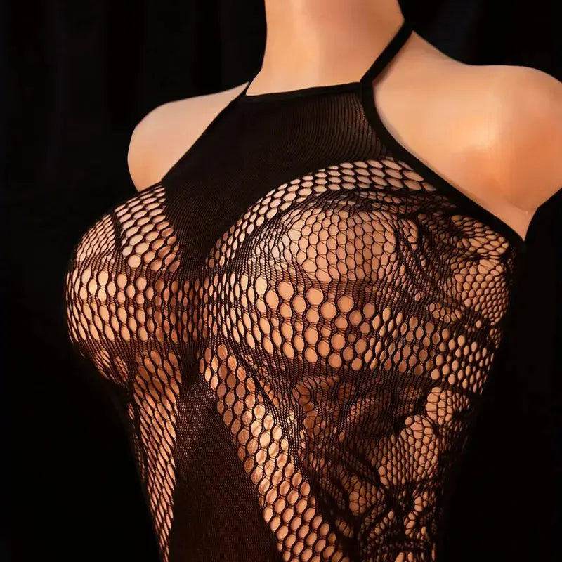 Mesh Bra Crotchless One-Piece Set