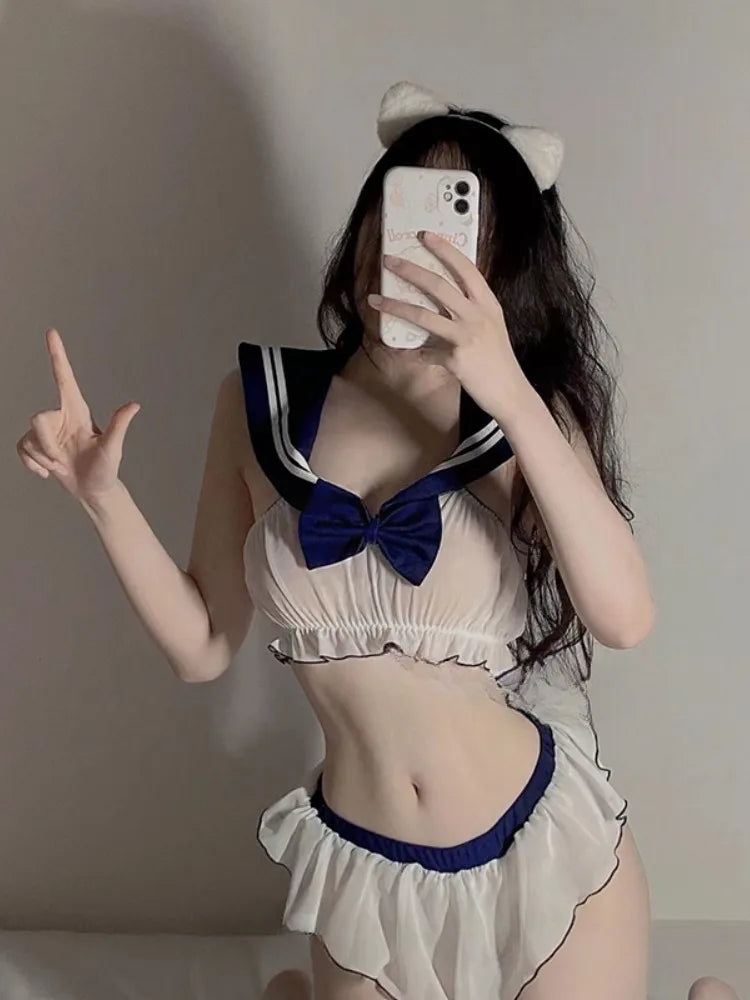 Maid Hot Cosplay Lingerie Costumes Erotic Underwear Perspective Lace Bodysuit