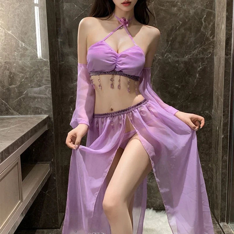 Spicy Perspective Chiffon Lingerie Exotic Charm Costumes Porno Style Hanfu Erotic Traditional Retro Outfit
