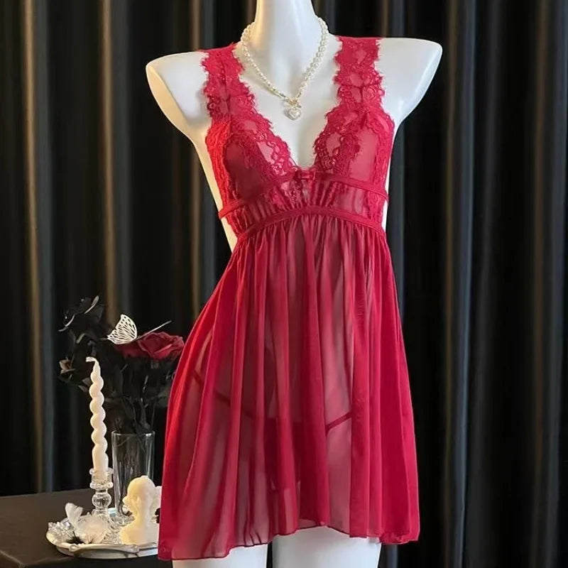 Pajamas Deep V Bra Lingerie Passionate Seduction Evening Gowns Charming Pure Desire Set
