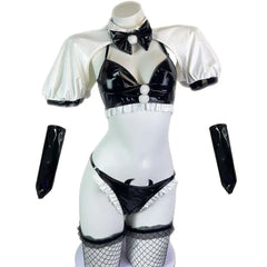Bunny Cosplay Costume PU Leather Bra Devil Briefs Outfits Rabbit Maid Role Play Lingerie Halloween Costumes