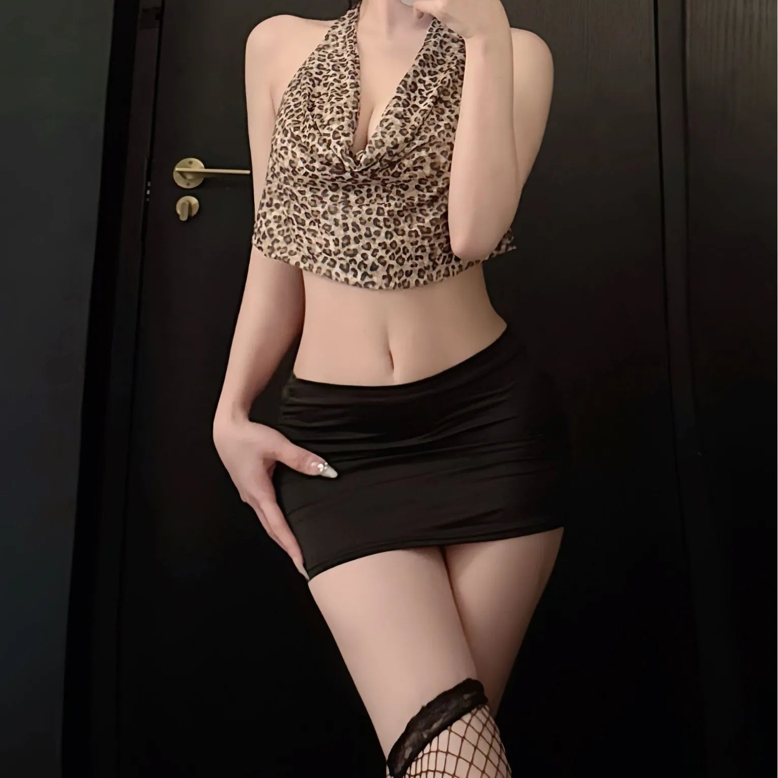 Office Secretary Cosplay Costume Leopard Perspective Hip Wrap Skirt Nightclub Temptation Bar Lingerie Sleepwear Set