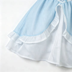 Light Blue Chiffon Princess Nightgown Sets Bow Decor Tiered Skirt Detachable Arm Cuffs Sweet Suspender Homewears