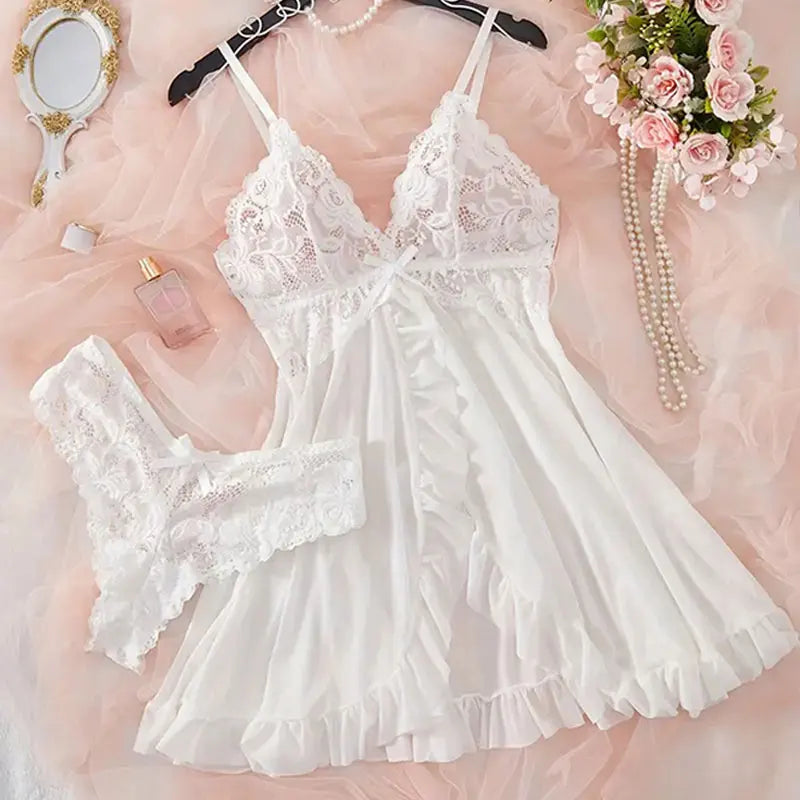 Ice Silk Thin Halter Pajamas Lace Lingerie
