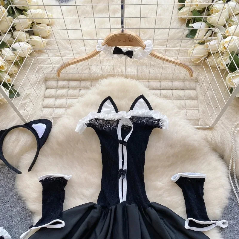 Lingerie sweet Cat Cosplay Costumes Lace Tube Top Perspective NightHollow Out Katze Costume