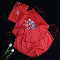 Retro Embroidered Pajamas Suspender Top Hanfu Bellyband Female Adult Nightwear Exotic Costume Home Sleepwear