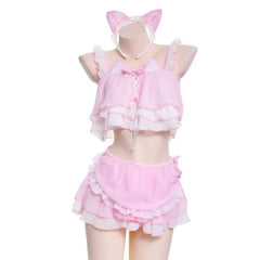 Lingerie Cat Girls Cosplay Erotica Wildcat Maid Costumes Adults Pajamas Kawaii Lace Ruffle Sheer Sleeves