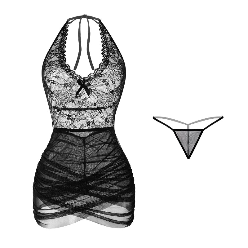 Neck Hanging Lace Perspective Erotic Backless Bag Hip Skirt Temptation OL Secretary Assistant Role Play Costume