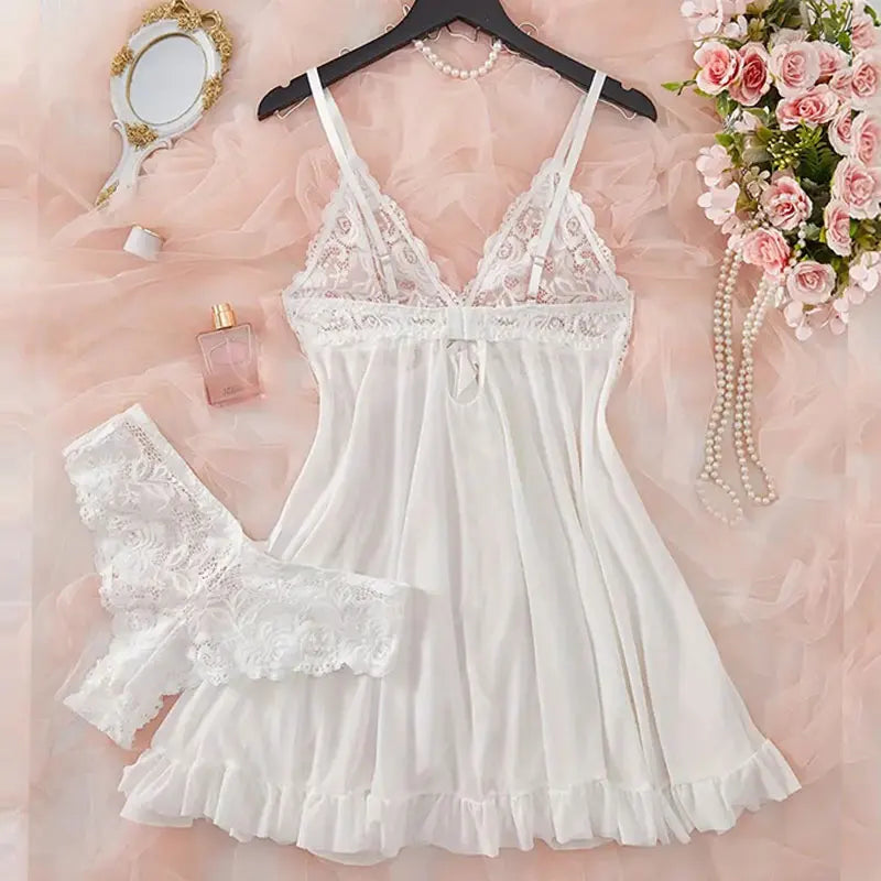 Ice Silk Thin Halter Pajamas Lace Lingerie