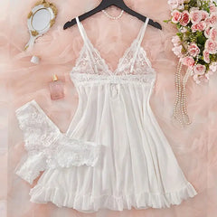 Ice Silk Thin Halter Pajamas Lace Lingerie
