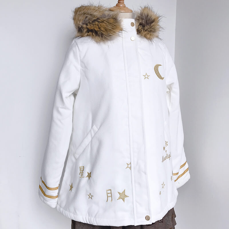 Star Moon Woolen Hooded Coat