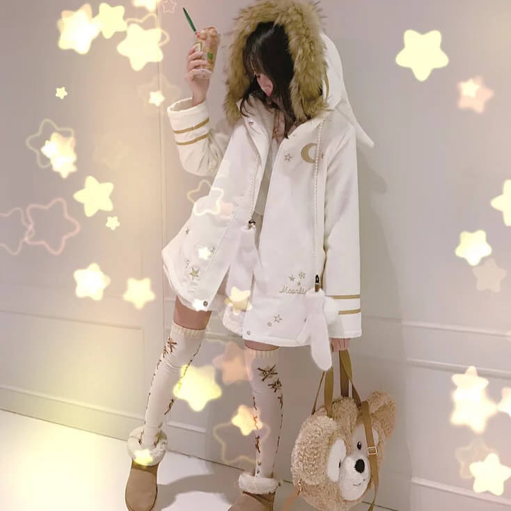 Star Moon Woolen Hooded Coat