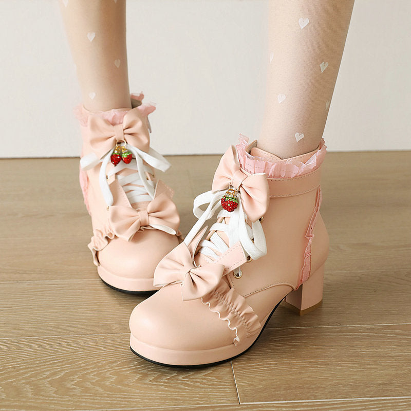 Strawberry Bow Ankle Boots