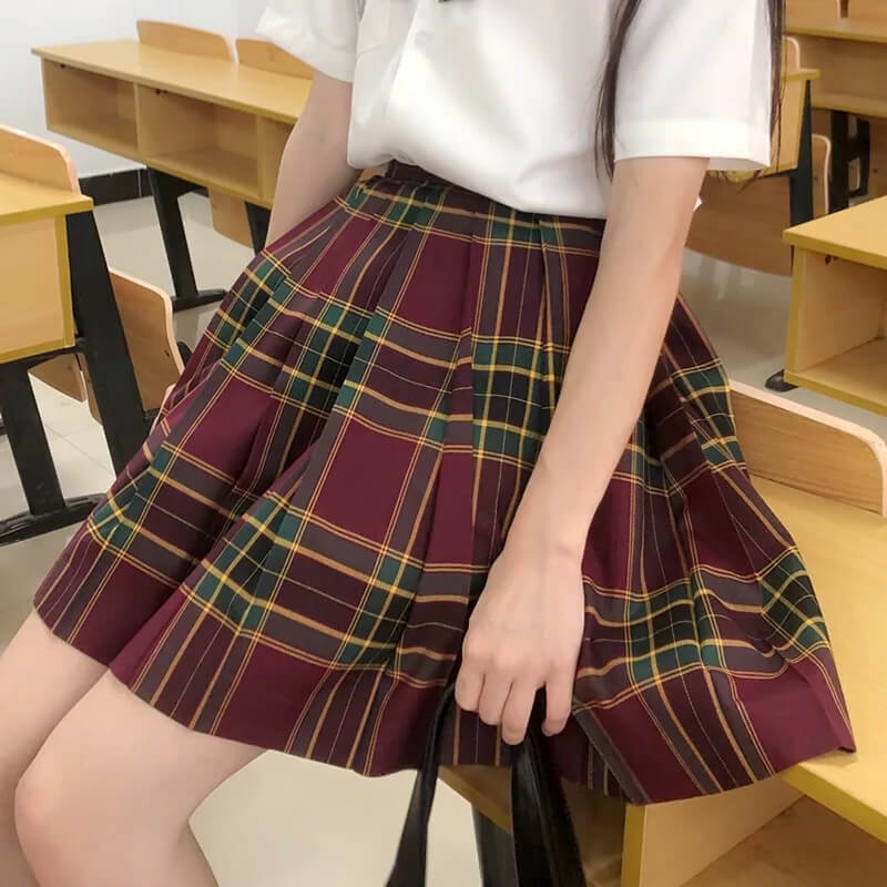 Striped Plaid Pleated Skirt