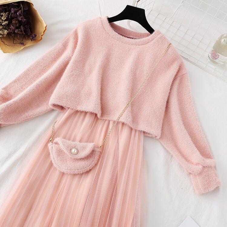 Sweater Strap Dress Set