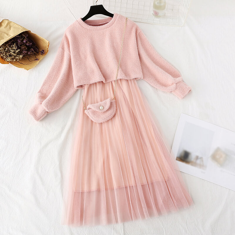 Sweater Strap Dress Set