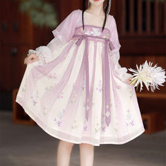 Sweet Purple Flower Dress Green Dresses