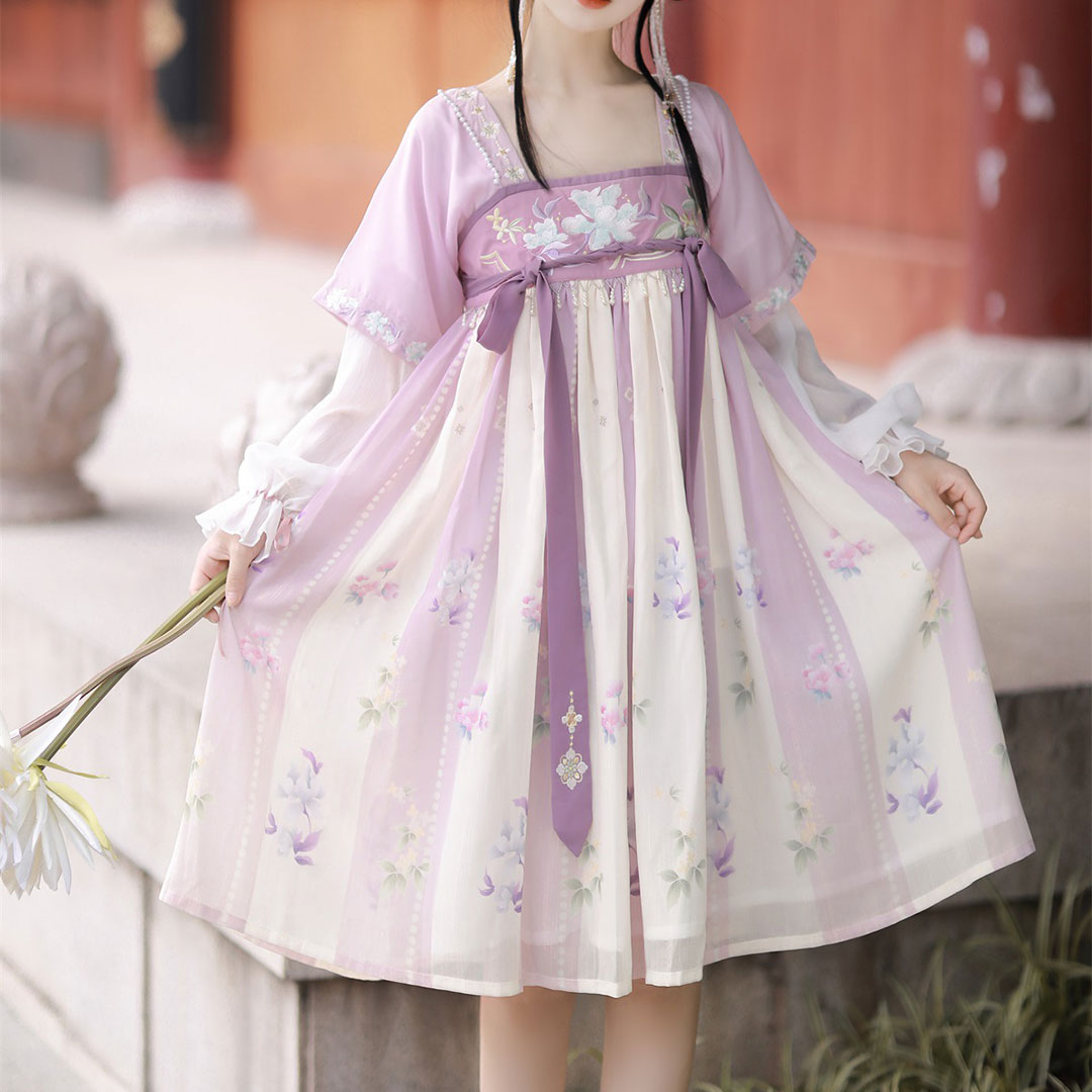 Sweet Purple Flower Dress Green Dresses