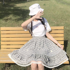 Sweet Grid Straps Skirt