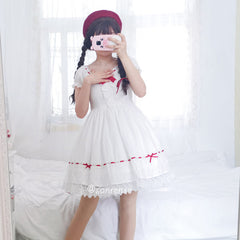 Sweet Lace Bow White Dress