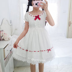 Sweet Lace Bow White Dress