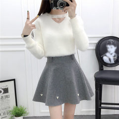 Sweet Mohair Sweater Woolen Skirt Set