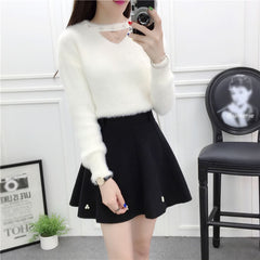 Sweet Mohair Sweater Woolen Skirt Set