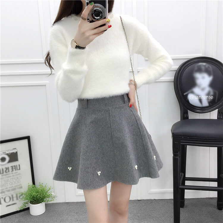 Sweet Mohair Sweater Woolen Skirt Set