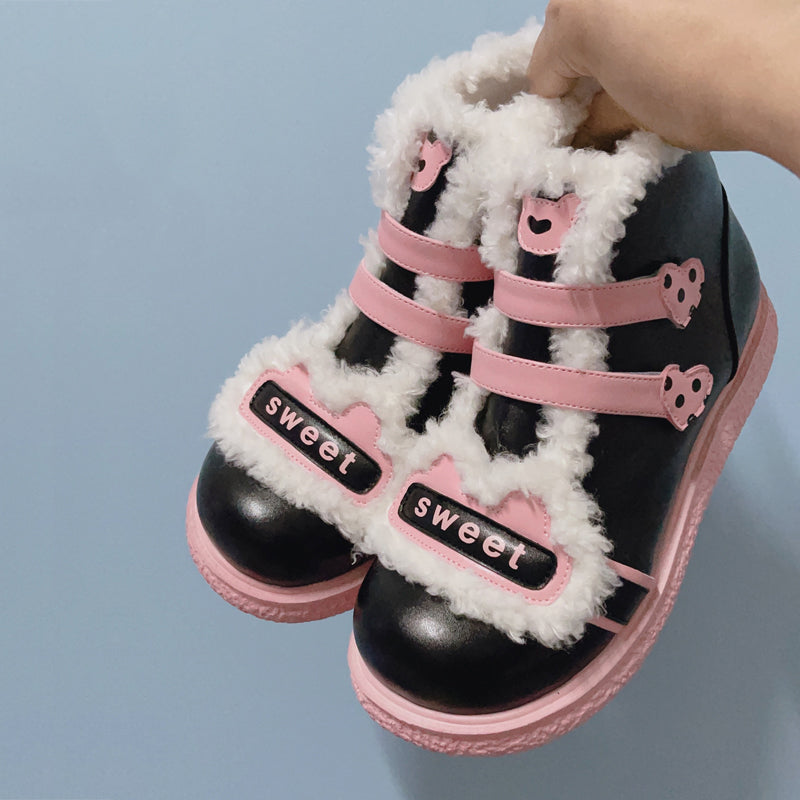 Sweet Plush Bear Ankle Boots