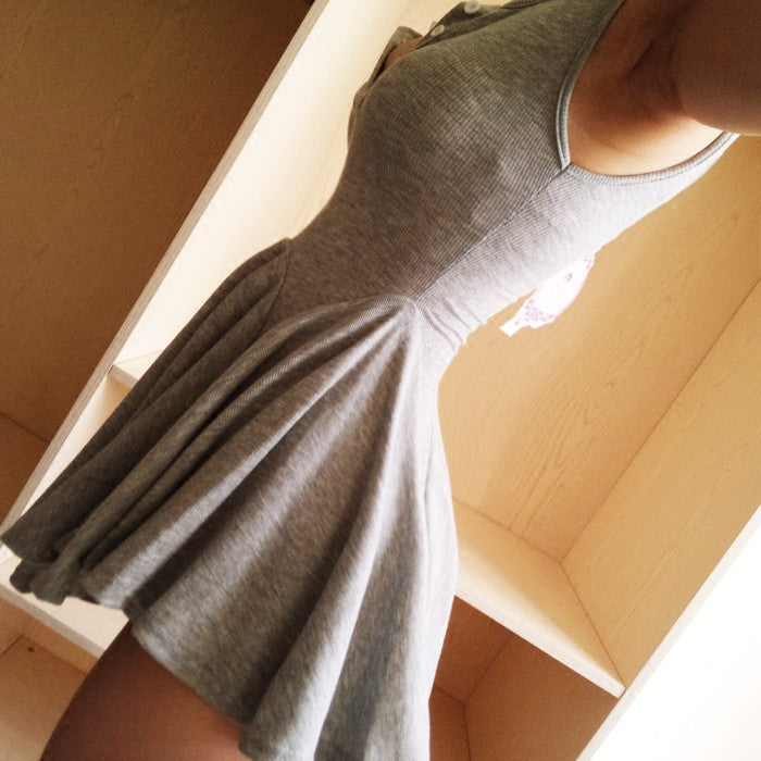 Grey/Black V Collar Dress