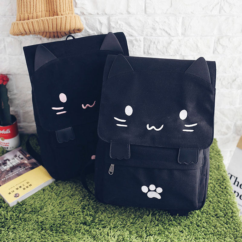 Cute Kawaii Cat Canvas Backpack