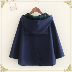 Cute Grid Cat Ear Hoodie Cape Coat