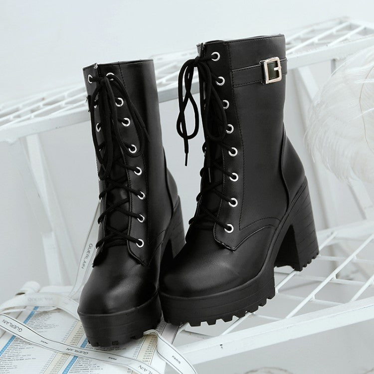 Black White Lace up Boots