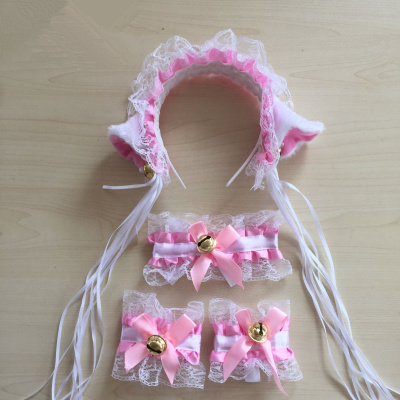 Cute kawaii  lace cat ear hair band three-piece