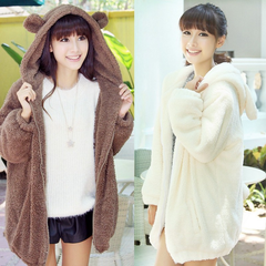 Cute Cartoon Hooded Plush Coat