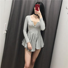 Grey V collar sexy dress