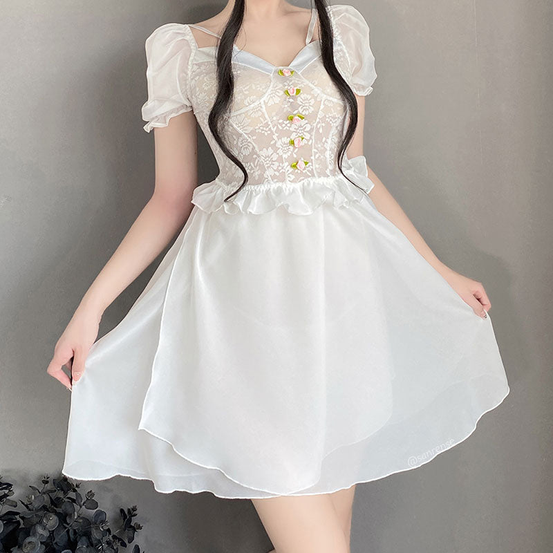 White Flower Pajama Dress