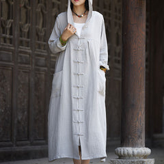 Women Hooded Cotton Dress Coat Casual Loose Robes Long Sleeves Cardigan Dress