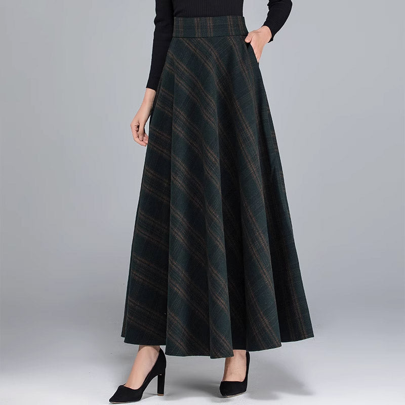 Woolen Plaid Long Skirt