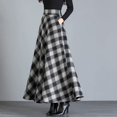 Woolen Plaid Long Skirt