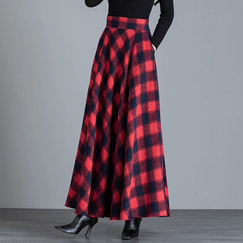 Woolen Plaid Long Skirt