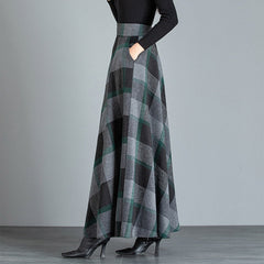 Woolen Plaid Long Skirt