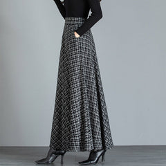 Woolen Plaid Long Skirt