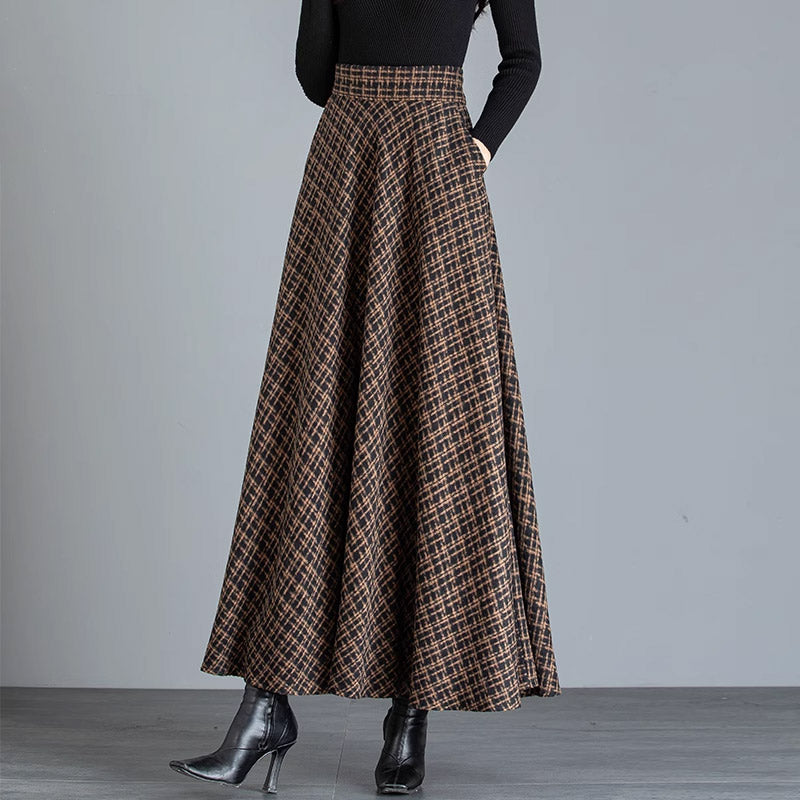 Woolen Plaid Long Skirt