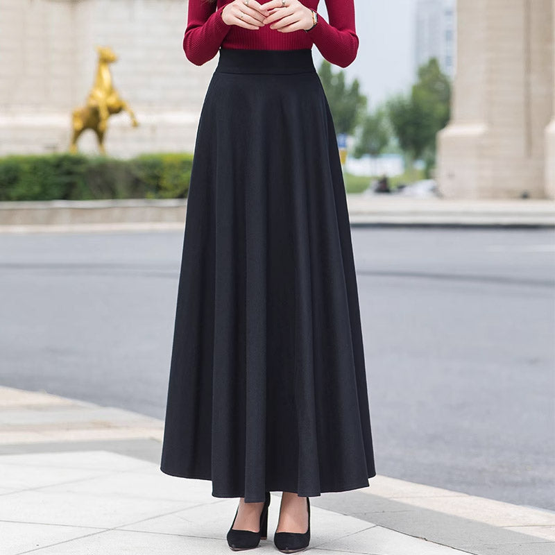 Woolen Plaid Long Skirt