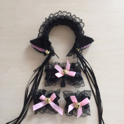 Cute kawaii  lace cat ear hair band three-piece