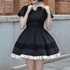 Black Short-sleeved Bow Dress