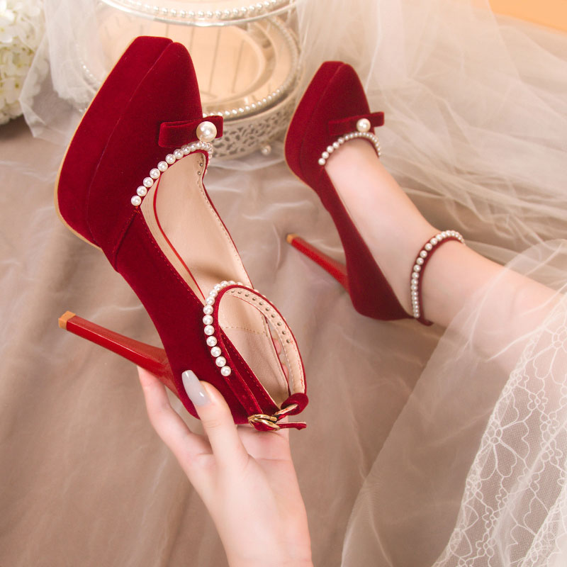 Beaded Red Bow Heels Shoes